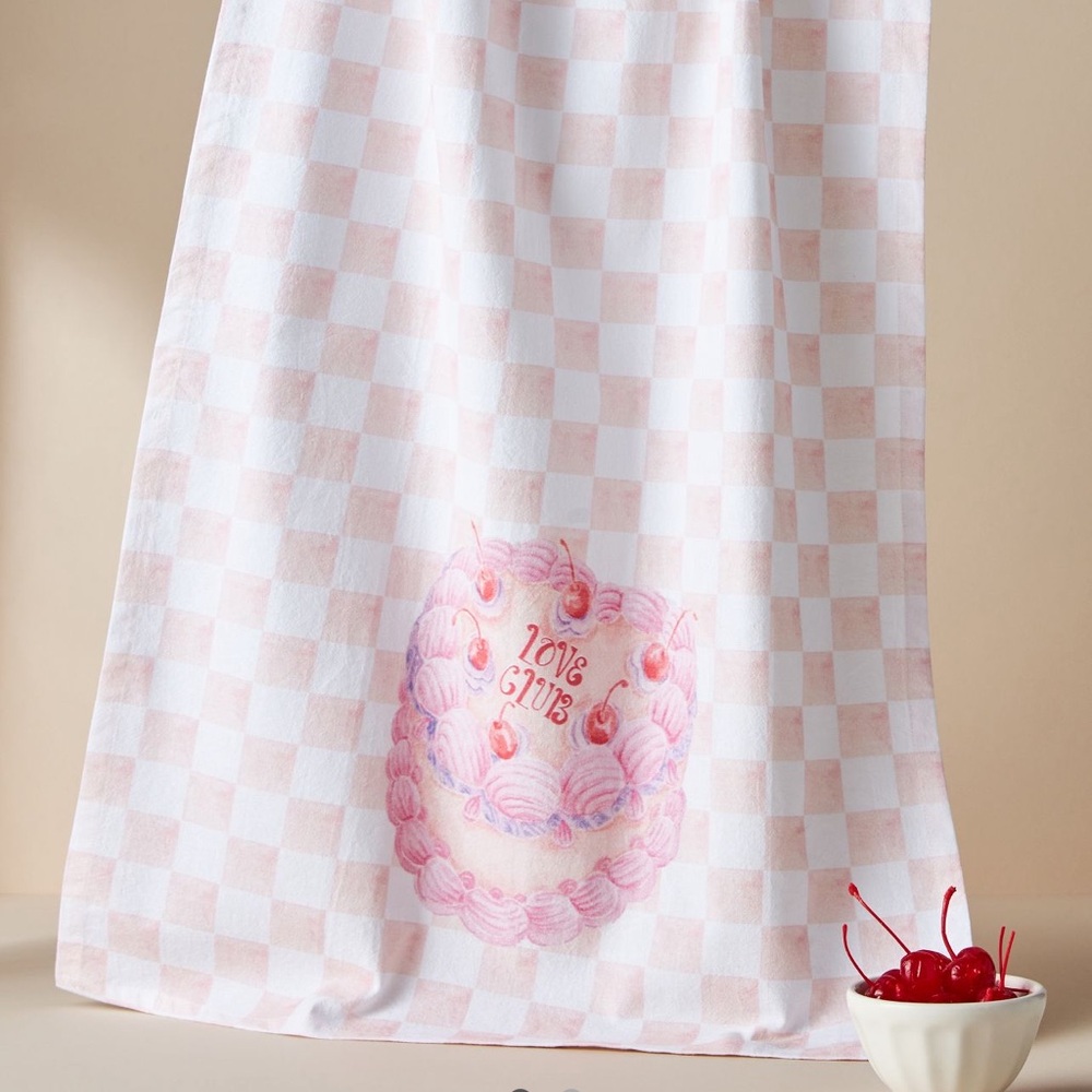 Anthropologie Pink and White Checkered Kitchen Towel